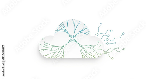 Cloud computing network illustration with neural connections and data transfer
