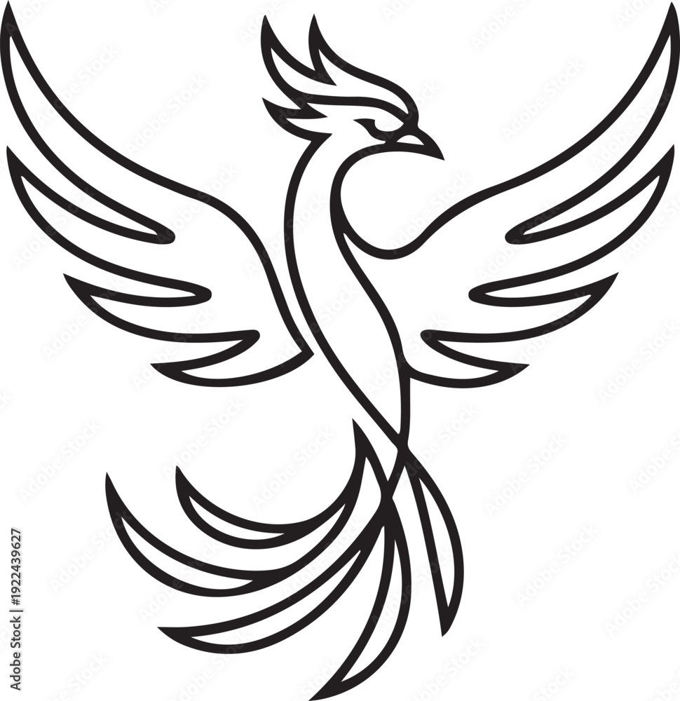 Fototapeta premium One single line drawing of luxury phoenix bird for company logo identity. Business corporation icon concept from animal shape. one line Icon drawing