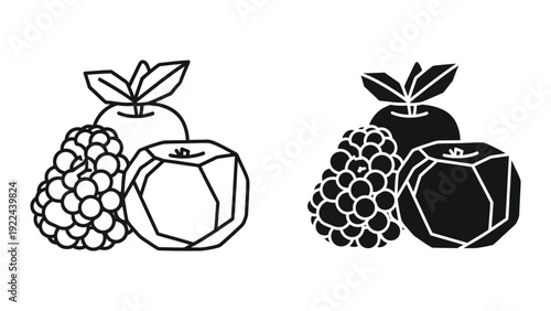 Black and white illustration of fruit