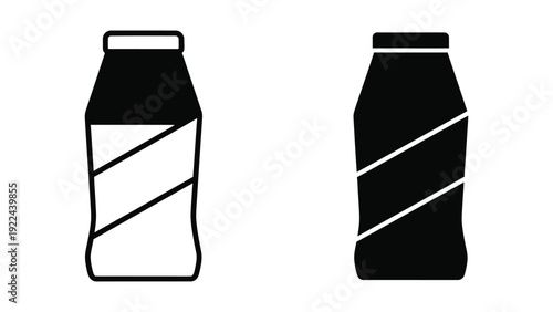 Simple black and white illustration of milk bottles
