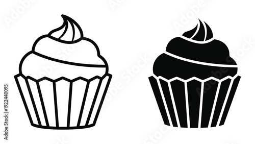 Black and white illustration of two cupcakes