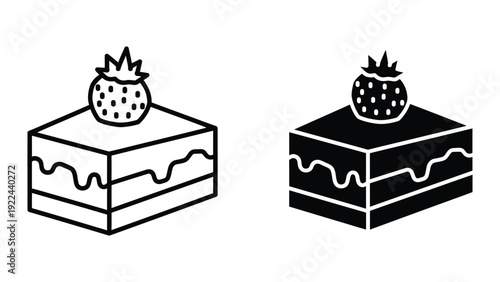 Simple line art of two cakes with strawberries