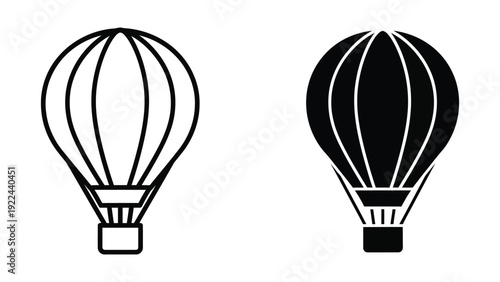 Two Hot Air Balloons, Black and White Illustration
