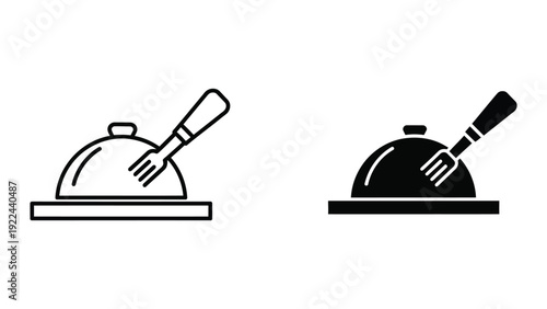 Restaurant service cloche icons set