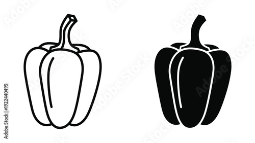 Bell Pepper Illustration Outline and Silhouette