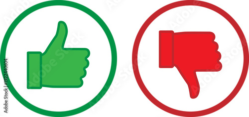 Green thumbs up and red thumbs down icons for feedback and approval