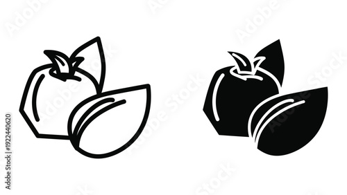 Peach fruit icon set