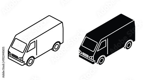 Delivery vans in black and white outline
