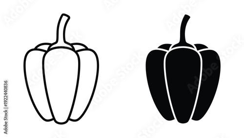 Bell Pepper Illustration Outline and Silhouette