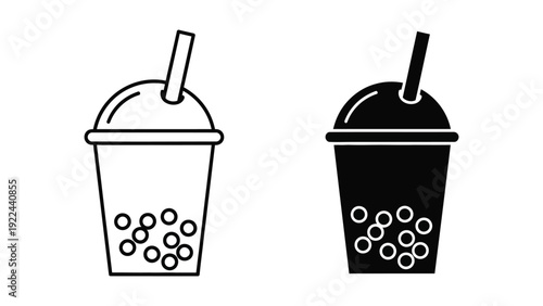 Bubble tea cups icon set