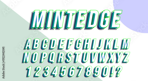 Mintedge Tech 3D Font - Mint Green Outline Italic Alphabet