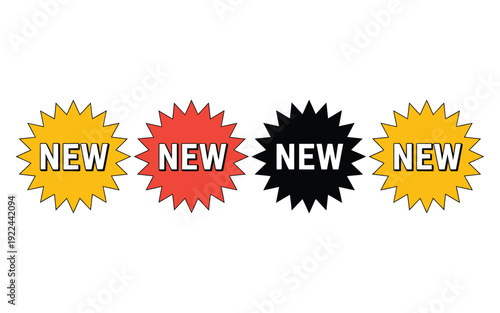 New Arrival Tag Icon Set, Promotional Retail Badges With Bold Red Labels, Shop Section Highlight Stickers, Modern Flat Vector Design For Online Store And Market Advertising, Clean Isolated.