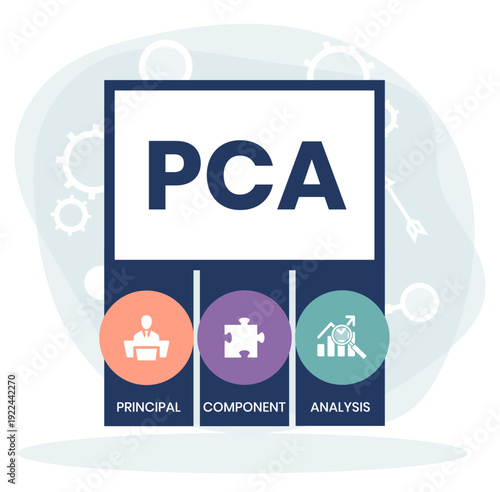 PCA, Principal Component Analysis acronym. Concept with keyword and icons. Flat vector illustration. Isolated on white