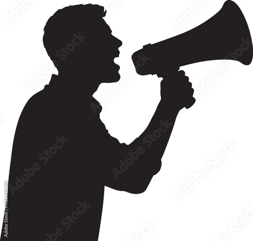 Black silhouette of a person with loudspeaker.