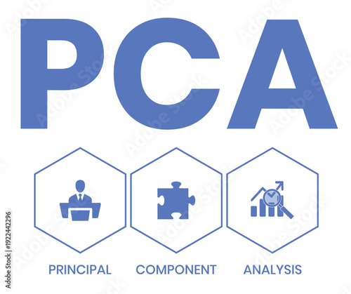 PCA, Principal Component Analysis acronym. Concept with keyword and icons. Flat vector illustration. Isolated on white