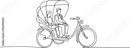 Single continuous line drawing rickshaw traditional transportation in India which serves local passengers and foreign tourists who are on vacation. one line Icon drawing