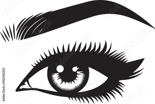 Beautiful Woman Eye with Long Eyelashes and Shaped Eyebrow Vector Illustration