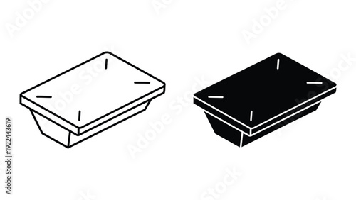 Black and white illustration of a plastic container