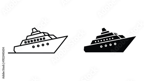 Cruise ship icons in black and white
