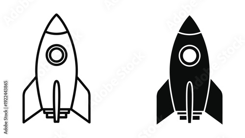 Rocket ship icons in black and white