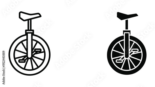 Simple black and white illustration of two unicycles