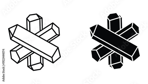 Geometric crystal shapes in outline and filled styles