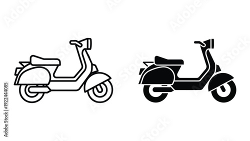 Black and white illustration of a scooter