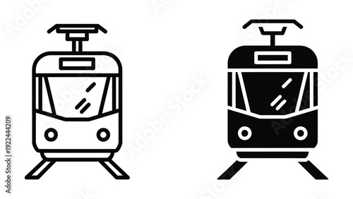 Two subway train icons in black and white