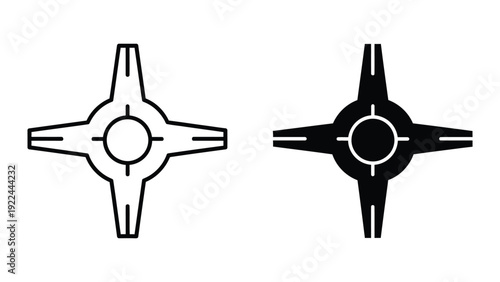 Cross-shaped mechanical parts outline and filled