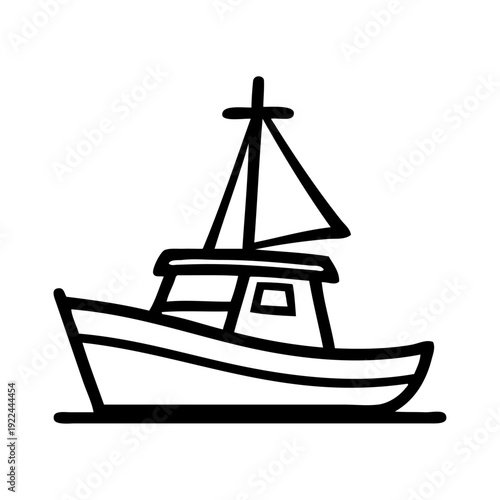 Dibujo sencillo con líneas de un viejo barco de pesca 