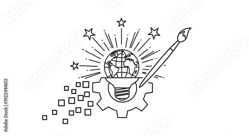 Global Innovation Idea and Creativity Concept with Lightbulb and Brush