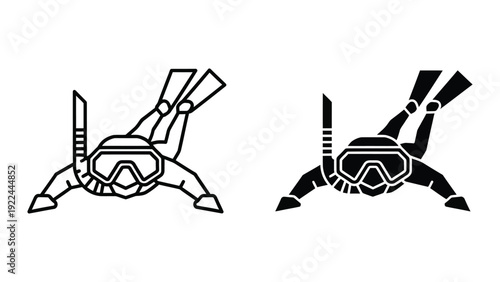 Scuba diver illustration in black and white
