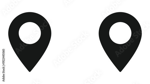 Black map pins on white background