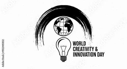 World Creativity and Innovation Day, Globe, Lightbulb, Brush Stroke