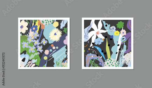 Floral Abstract Posters. Design for social media, cards, posters