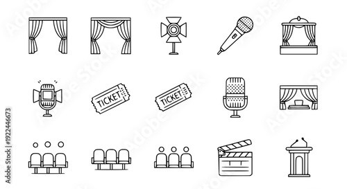 Show and Entertainment Vector Icons – Editable Stroke Outline Collection