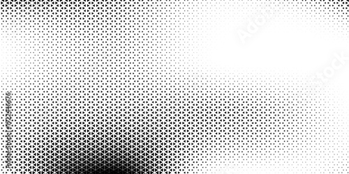 Black and white halftone triangles pattern. Abstract geometric gradient background. Vector illustration.