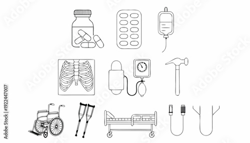 Assorted medical equipment and supplies illustration isolated on transparent background