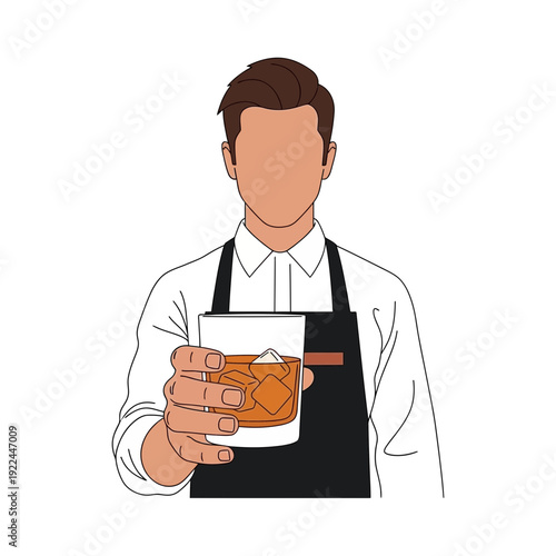 Bartender Offering Cocktail with Ice Cubes