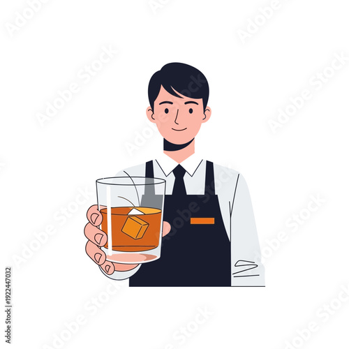 Bartender offering glass of whiskey on the rocks