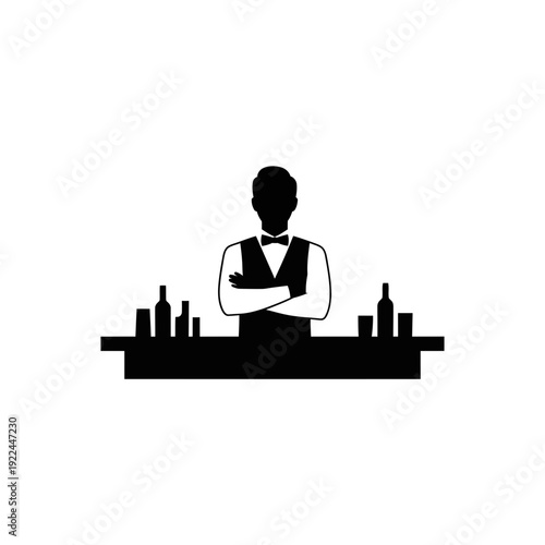 Bartender Silhouette Behind Bar with Drinks