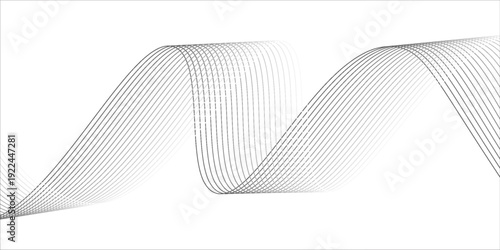 Flowing dots particles wave pattern halftone gradient curve shape isolated on white background. Vector in concept of technology, science, music, modern.