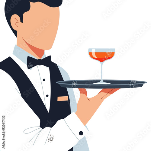Waiter serving cocktail on tray
