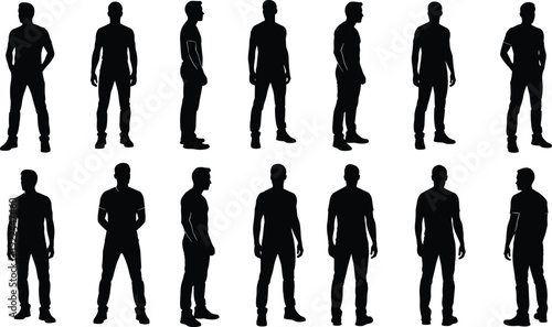 Black Duck Silhouette Vector Set Featuring Various Standing Poses and Profiles of Mallard Waterfowl Isolated on a Clean White Background for Design