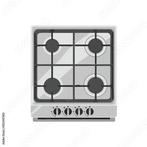 Modern Kitchen Gas Range with Four Burners and Control Knobs