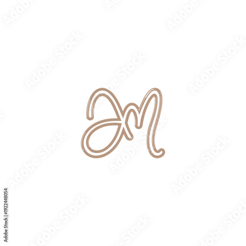 Elegant Calligraphy Script Letter M Monogram Logo Design in Beige on isolated white background
