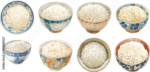 Watercolor Rice Bowl Clipart Set