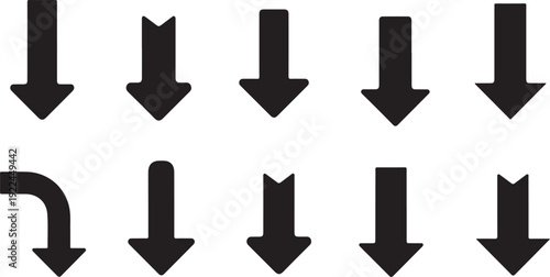 Collection of various black arrow symbols on white background