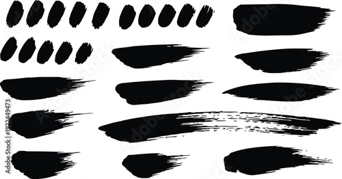 The image features a dynamic arrangement of multiple black brush strokes, organized into distinct rows that create a visually engaging composition.