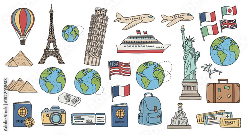 Travel Icons and Landmarks Collection.